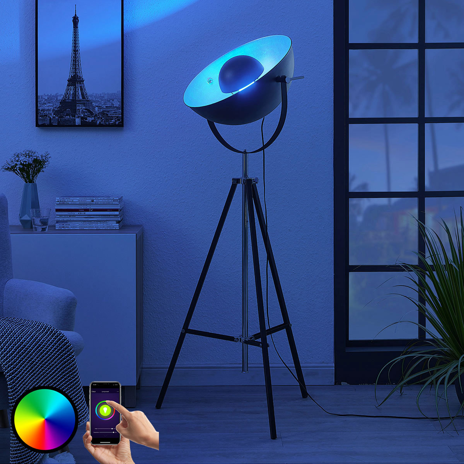 Lindby Smart 3-jalkainen LED-lattiavalaisin Muriel