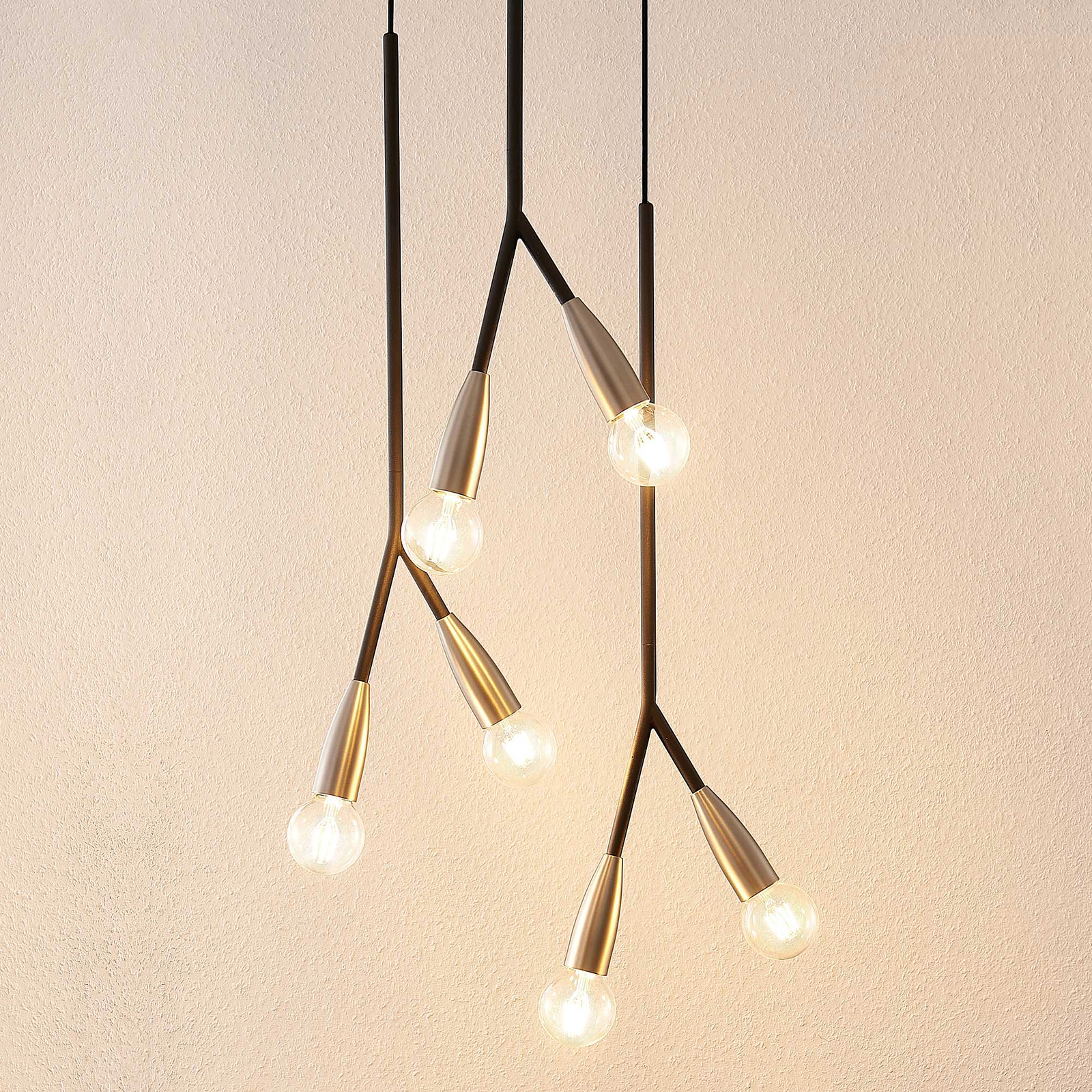 Lucande Carlea -riippuvalo, 6-lamp. musta-nikkeli
