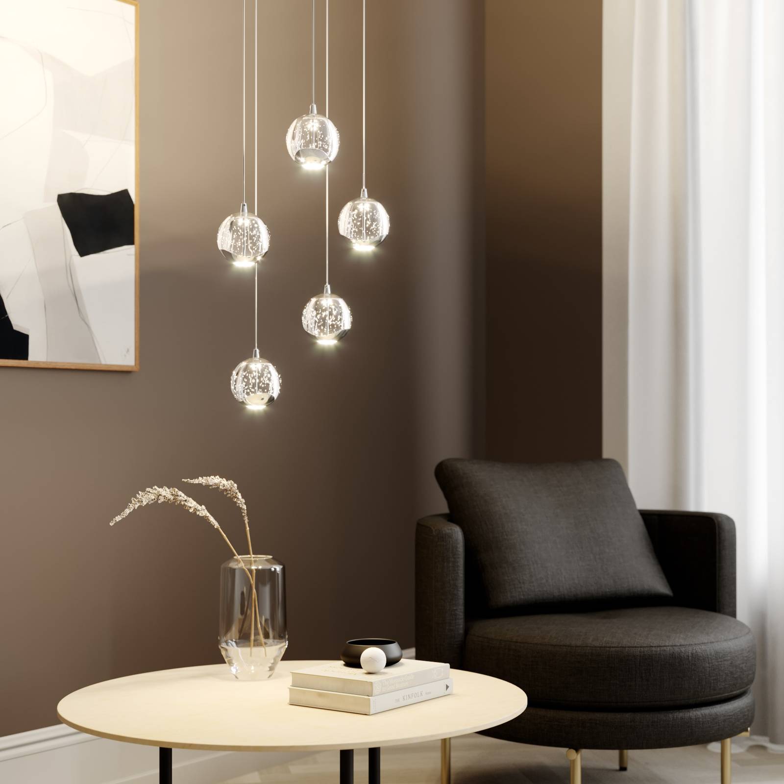 LED-riippuvalo Hayley 5-lampp. pyöreä kromi