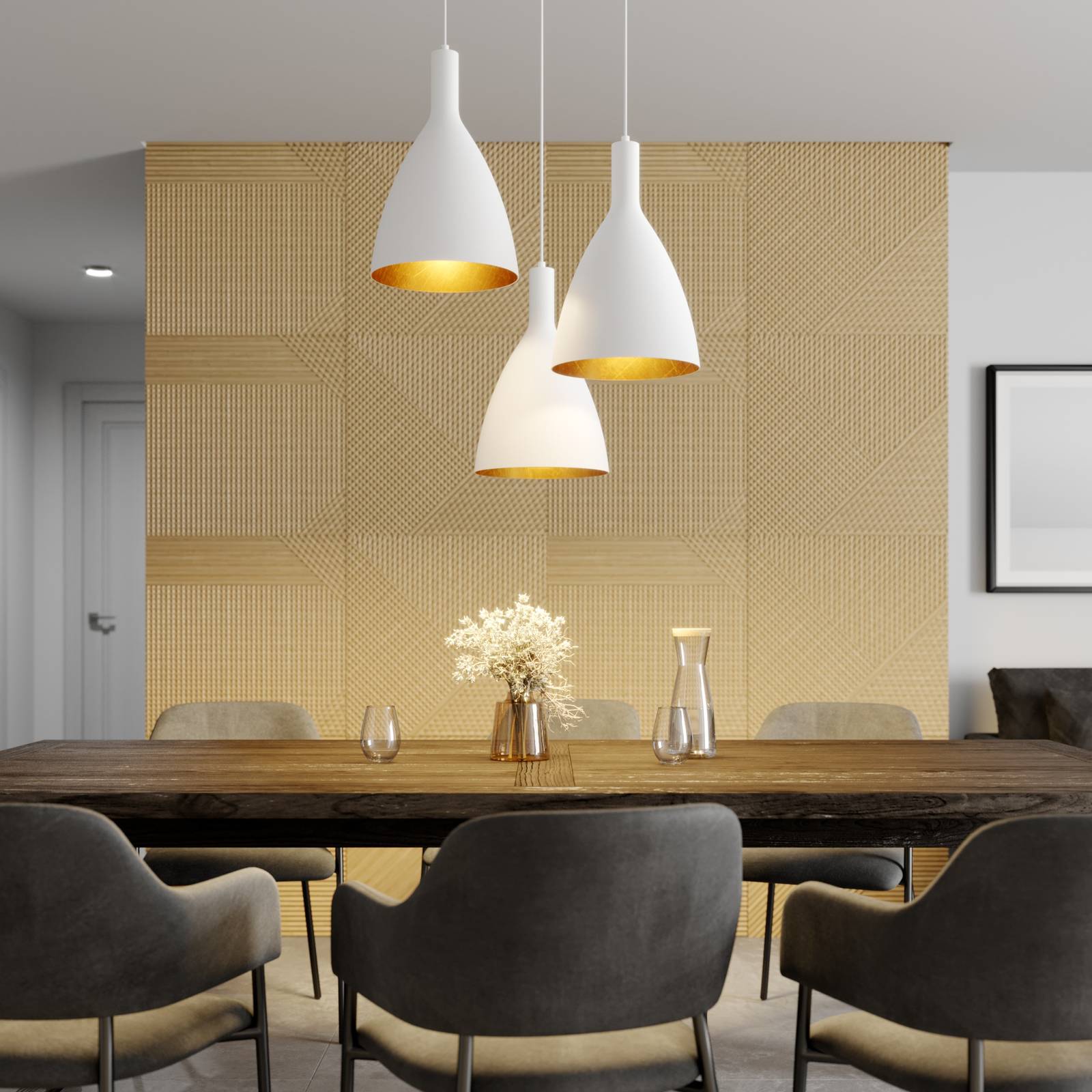 Arcchio Arthuria -riippuvalo, 3-lamp., valkoinen