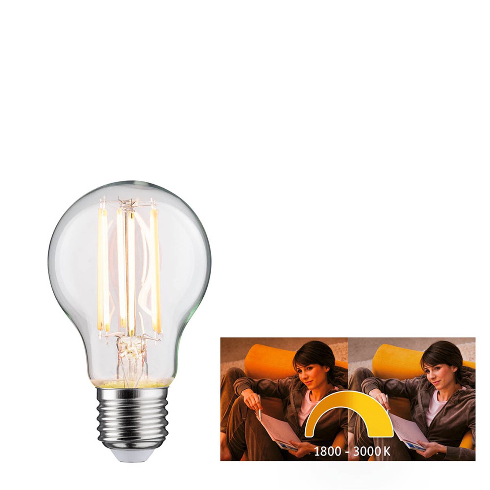 Paulmann-LED-lamppu E27 7W dim to warm
