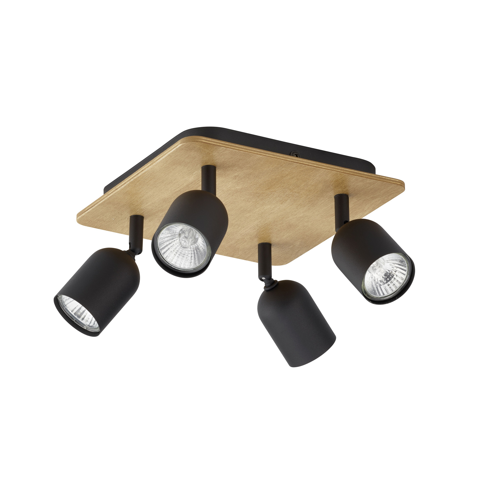 Kattospotti Top Wood, 4-lamppuinen, puu/musta
