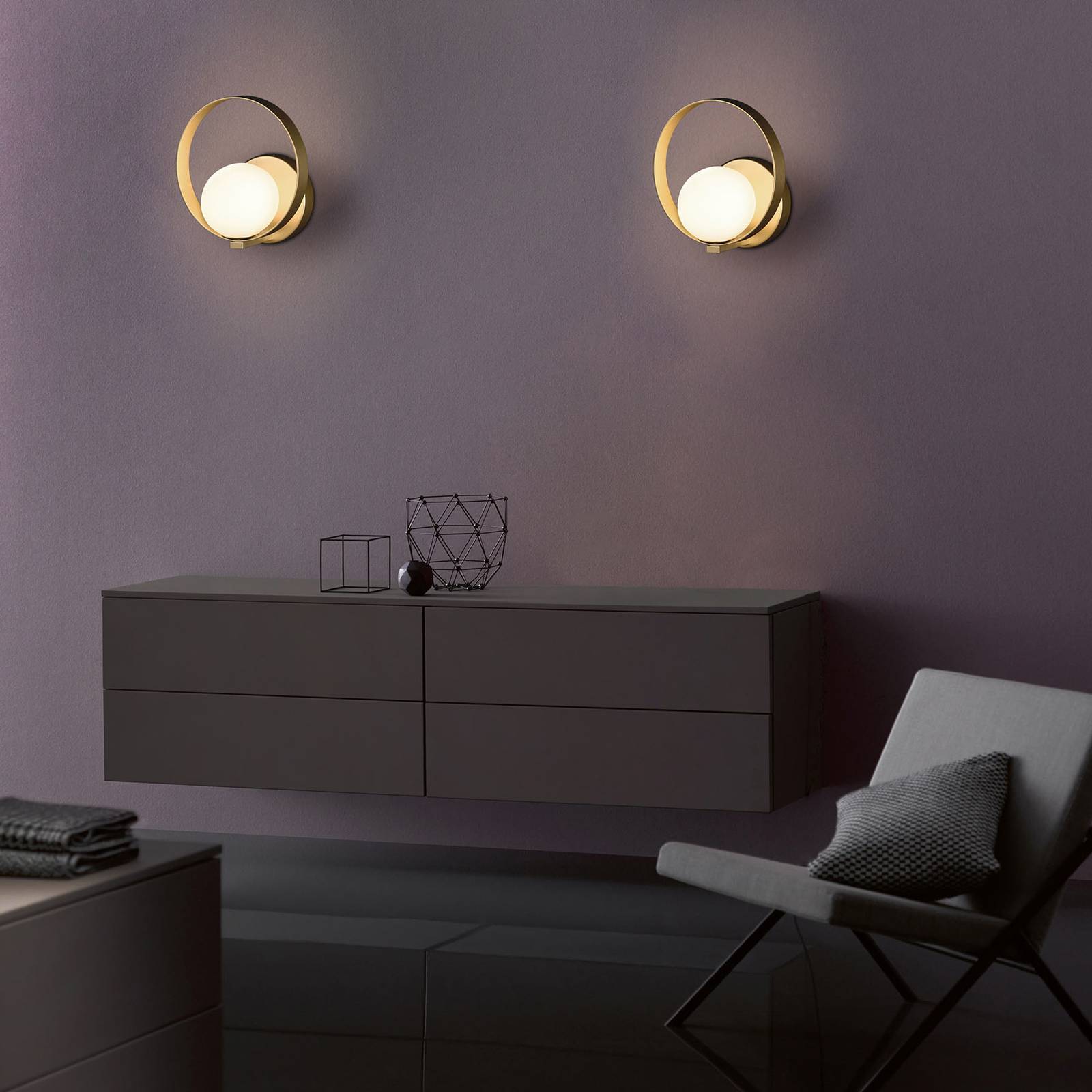 LED-seinävalaisin Halo, kulta/opaali